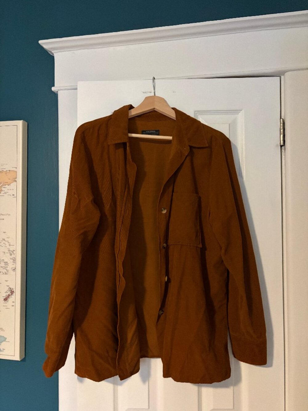 Zara Woman Caramel Brown Corduroy Shirt Jacket Oversized Shacket Button Down XL
